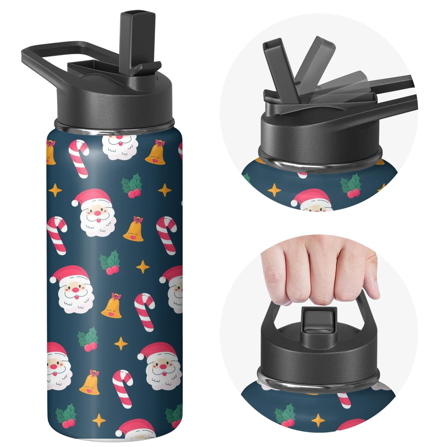 Christmas 18 oz Insulated Stainless Steel Water Bottle with Straw & Cleaning Brush , Leakproof, BPA-Free, 304 Stainless Steel, Wide Mouth, Travel Mug for Car, Gym, Office