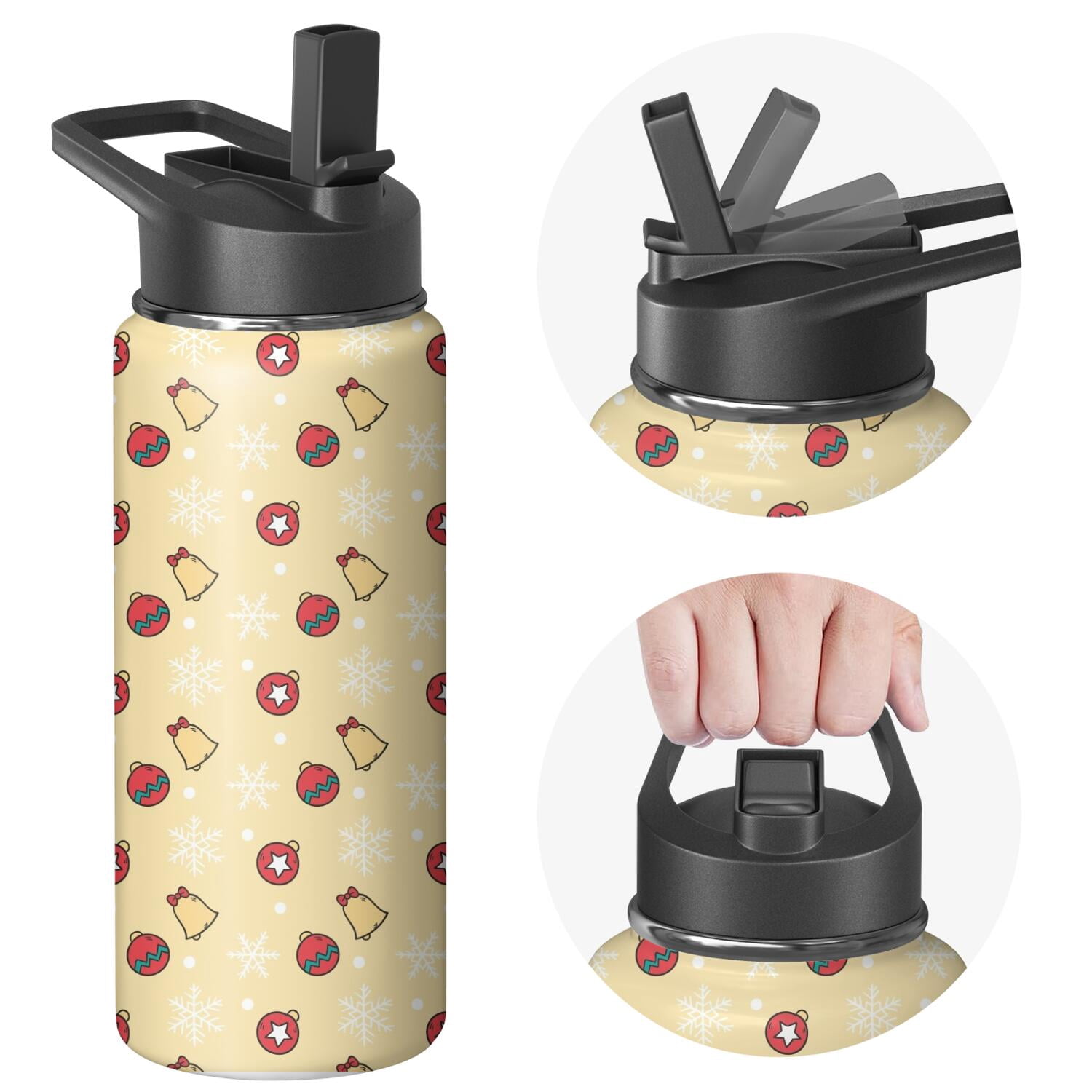 Christmas 18 oz Insulated Stainless Steel Water Bottle with Straw & Cleaning Brush , Leakproof, BPA-Free, 304 Stainless Steel, Wide Mouth, Travel Mug for Car, Gym, Office