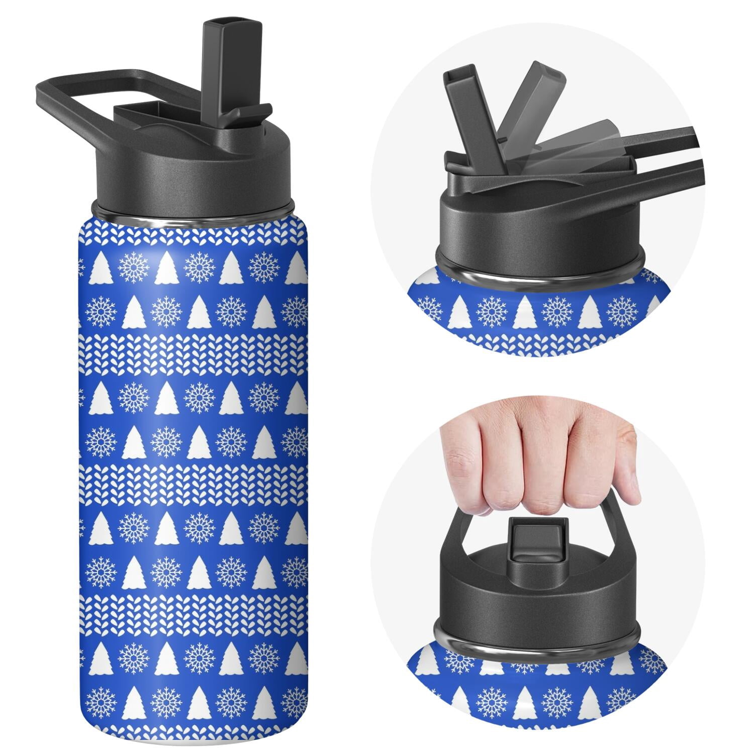 Christmas 18 oz Insulated Stainless Steel Water Bottle with Straw & Cleaning Brush, Leakproof, BPA-Free, Wide Mouth Travel Mug
