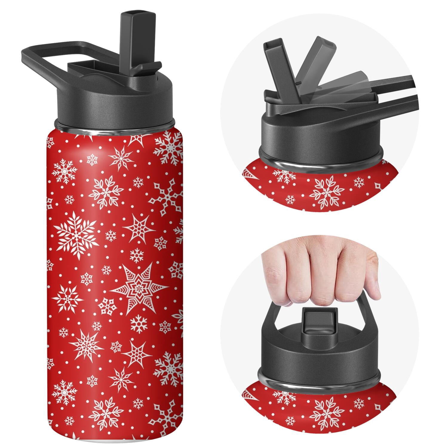 Christmas 18 oz Insulated Stainless Steel Water Bottle with Straw & Cleaning Brush , Leakproof, BPA-Free, 304 Stainless Steel, Wide Mouth, Travel Mug for Car, Gym, Office