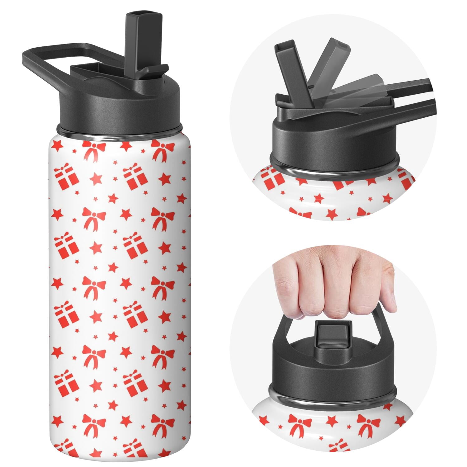 Christmas 18 oz Insulated Stainless Steel Water Bottle with Straw & Cleaning Brush , Leakproof, BPA-Free, 304 Stainless Steel, Wide Mouth, Travel Mug for Car, Gym, Office