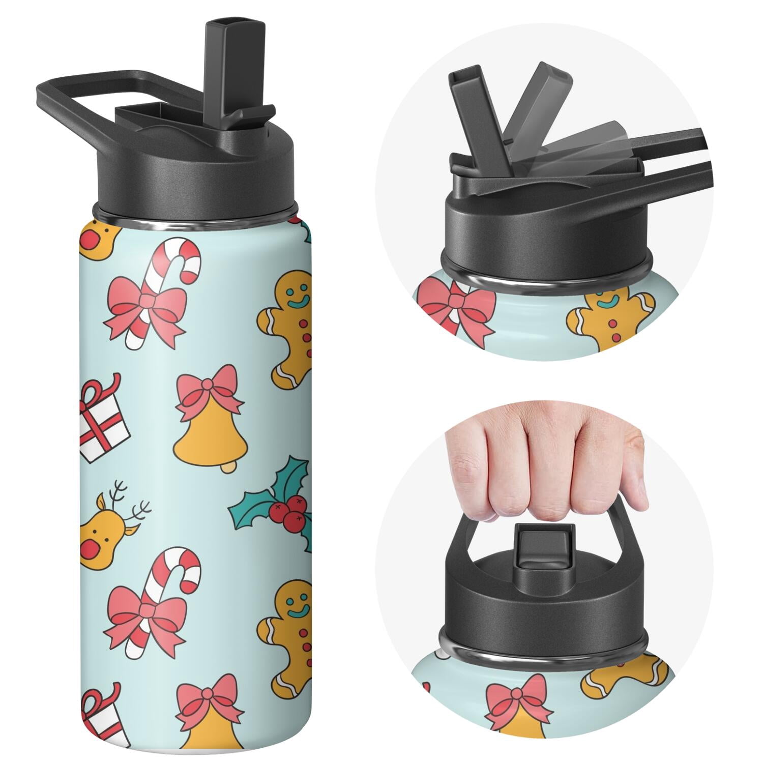 Christmas 18 oz Insulated Stainless Steel Water Bottle with Straw & Cleaning Brush , Leakproof, BPA-Free, 304 Stainless Steel, Wide Mouth, Travel Mug for Car, Gym, Office