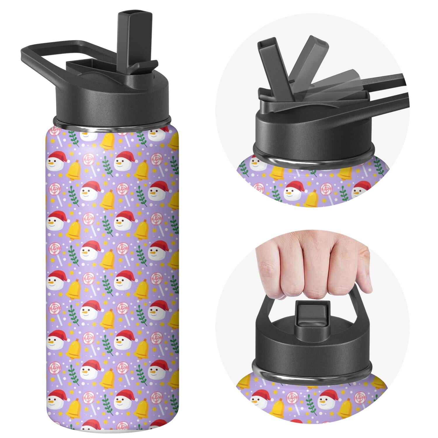 Christmas 18 oz Insulated Stainless Steel Water Bottle with Straw & Cleaning Brush , Leakproof, BPA-Free, 304 Stainless Steel, Wide Mouth, Travel Mug for Car, Gym, Office