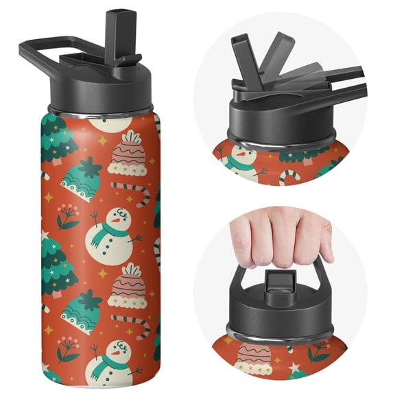 Christmas 18 oz Insulated Stainless Steel Water Bottle with Straw & Cleaning Brush , Leakproof, BPA-Free, 304 Stainless Steel, Wide Mouth, Travel Mug for Car, Gym, Office