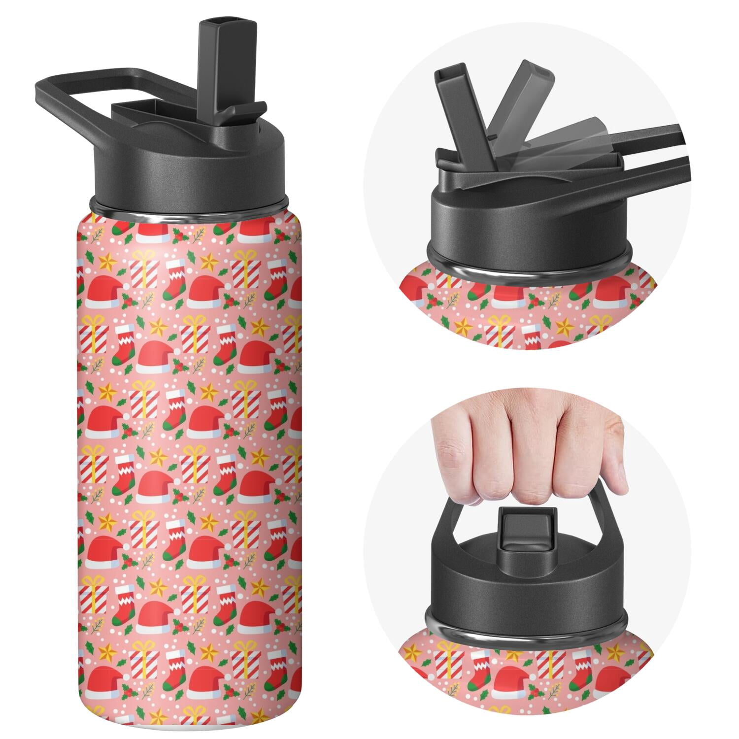 Christmas 18 oz Insulated Stainless Steel Water Bottle with Straw & Cleaning Brush , Leakproof, BPA-Free, 304 Stainless Steel, Wide Mouth, Travel Mug for Car, Gym, Office