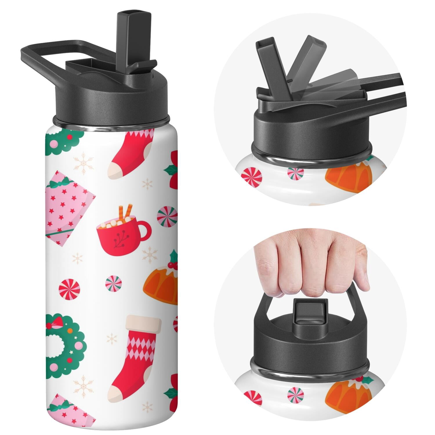 Christmas 18 oz Insulated Stainless Steel Water Bottle with Straw & Cleaning Brush , Leakproof, BPA-Free, 304 Stainless Steel, Wide Mouth, Travel Mug for Car, Gym, Office