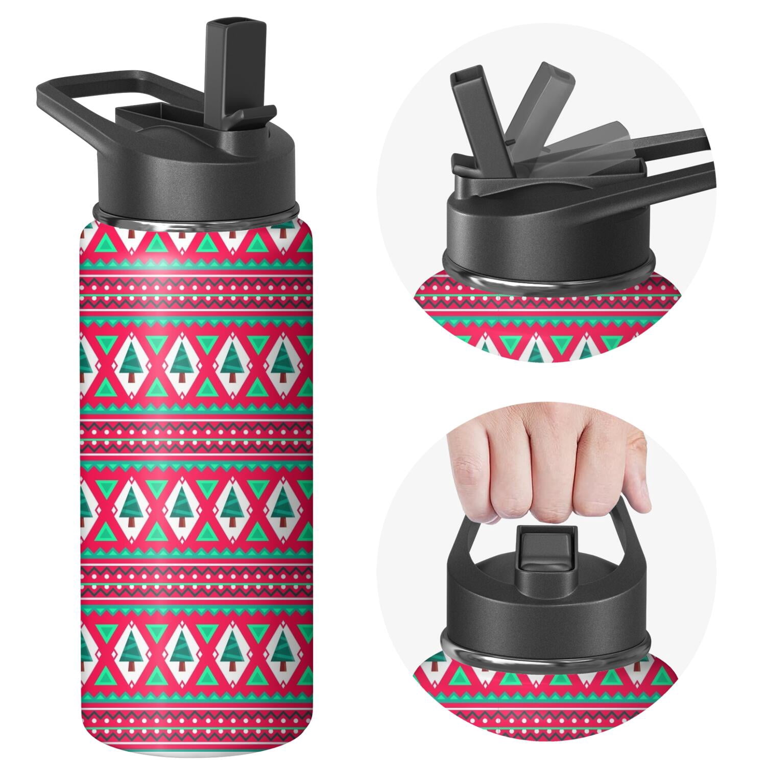 Christmas 18 oz Insulated Stainless Steel Water Bottle with Straw & Cleaning Brush , Leakproof, BPA-Free, 304 Stainless Steel, Wide Mouth, Travel Mug for Car, Gym, Office