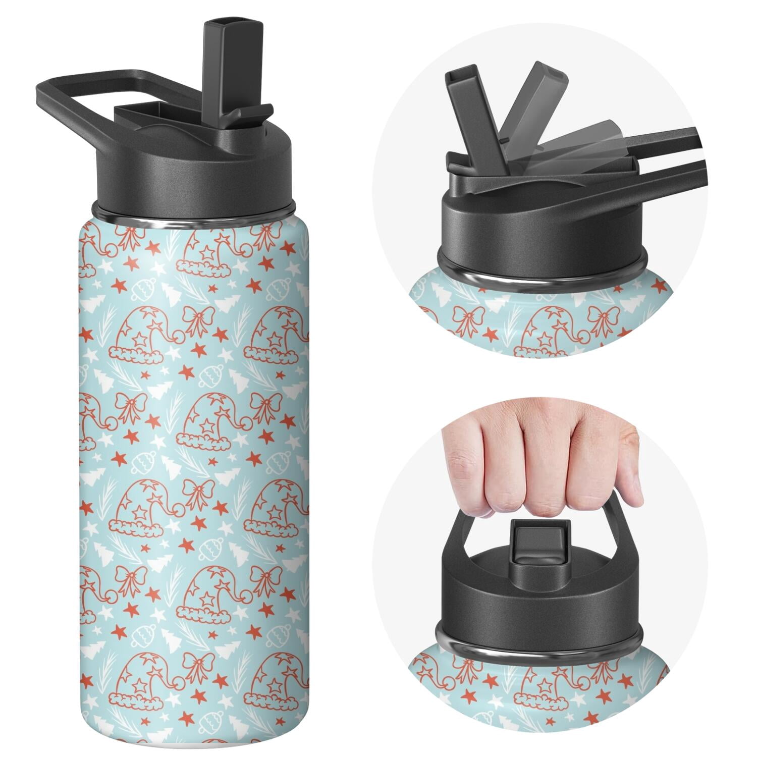 Christmas 18 oz Insulated Stainless Steel Water Bottle with Straw & Cleaning Brush , Leakproof, BPA-Free, 304 Stainless Steel, Wide Mouth, Travel Mug for Car, Gym, Office