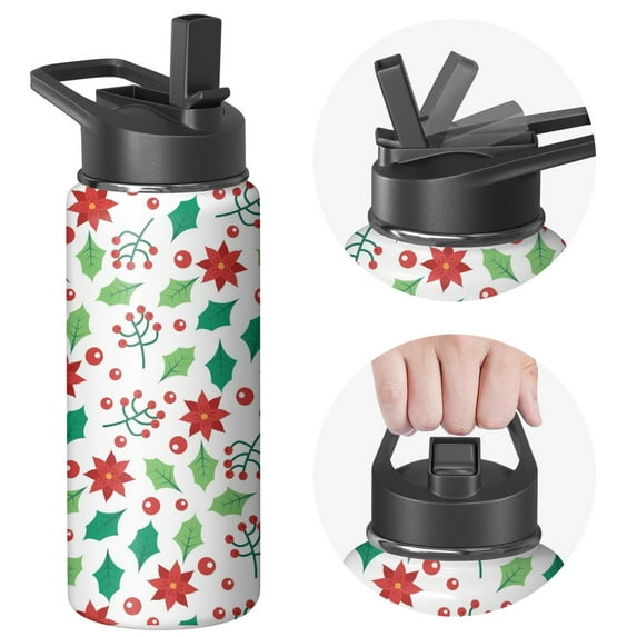 Christmas 18 oz Insulated Stainless Steel Water Bottle with Straw & Cleaning Brush , Leakproof, BPA-Free, 304 Stainless Steel, Wide Mouth, Travel Mug for Car, Gym, Office
