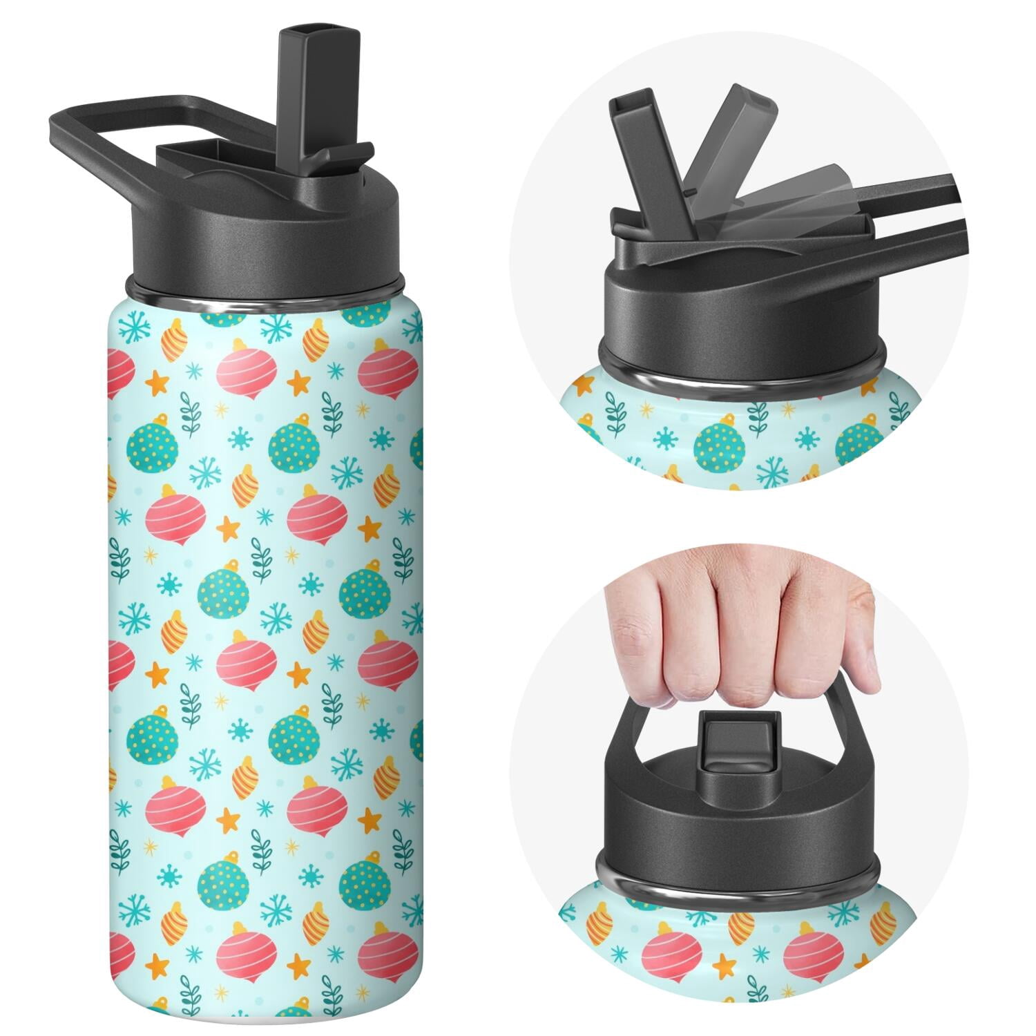 Christmas 18 oz Insulated Stainless Steel Water Bottle with Straw & Cleaning Brush , Leakproof, BPA-Free, 304 Stainless Steel, Wide Mouth, Travel Mug for Car, Gym, Office