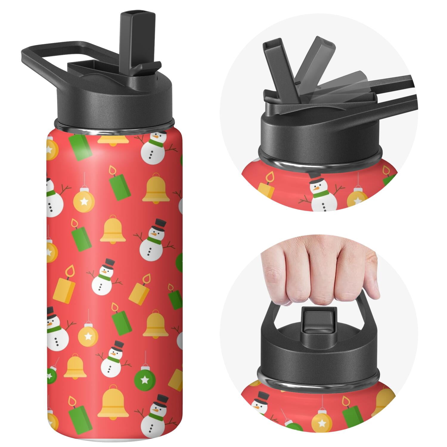 Christmas 18 oz Insulated Stainless Steel Water Bottle with Straw & Cleaning Brush , Leakproof, BPA-Free, 304 Stainless Steel, Wide Mouth, Travel Mug for Car, Gym, Office