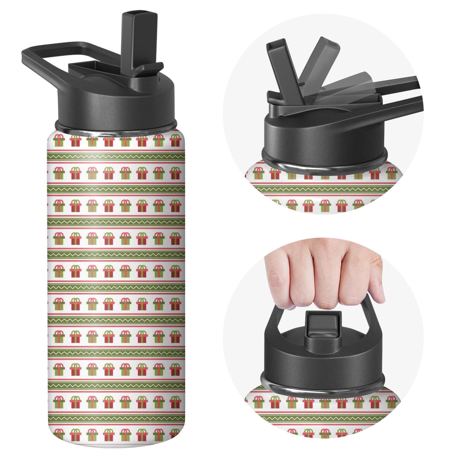 Christmas 18 oz Insulated Stainless Steel Water Bottle with Straw & Cleaning Brush , Leakproof, BPA-Free, 304 Stainless Steel, Wide Mouth, Travel Mug for Car, Gym, Office