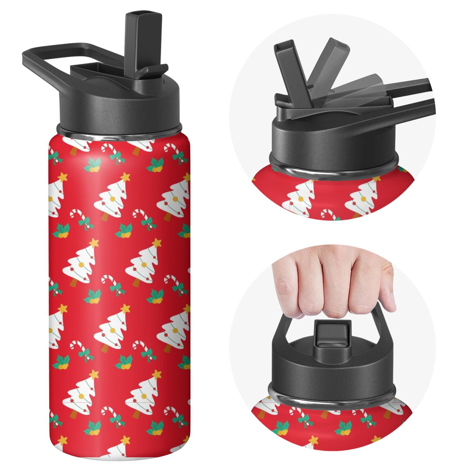 Christmas 18 oz Insulated Stainless Steel Water Bottle with Straw & Cleaning Brush , Leakproof, BPA-Free, 304 Stainless Steel, Wide Mouth, Travel Mug for Car, Gym, Office