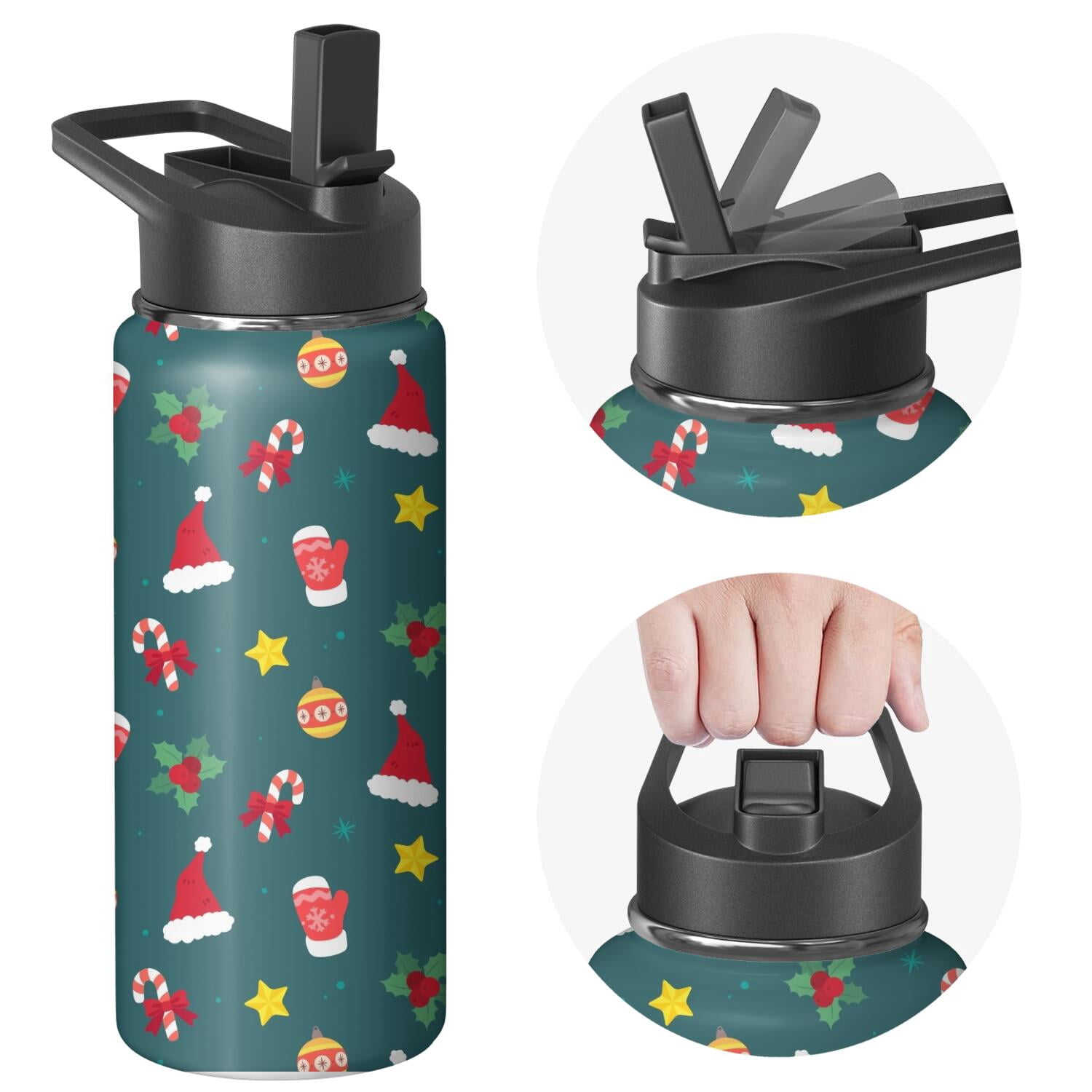 Christmas 18 oz Insulated Stainless Steel Water Bottle with Straw & Cleaning Brush , Leakproof, BPA-Free, 304 Stainless Steel, Wide Mouth, Travel Mug for Car, Gym, Office