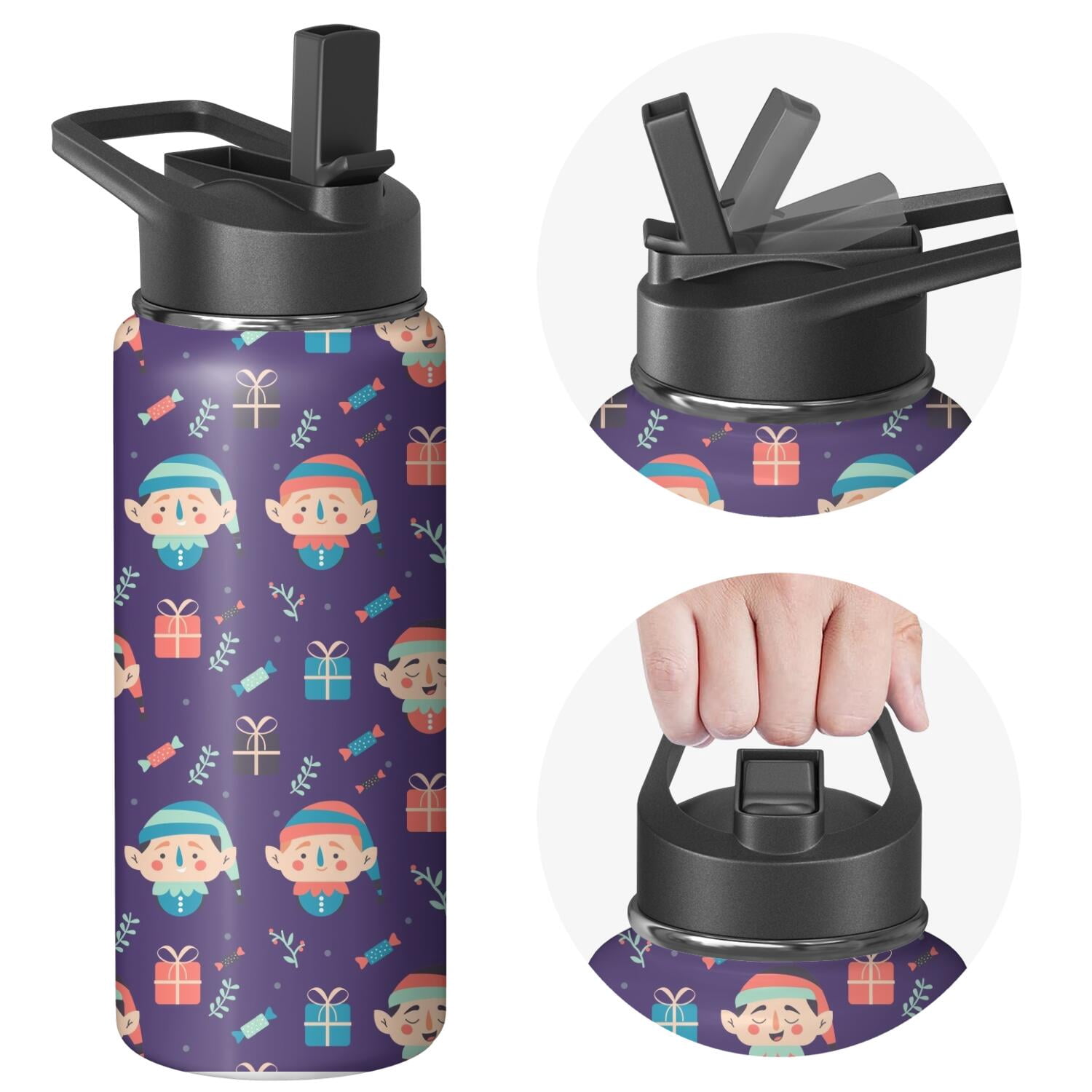 Christmas 18 oz Insulated Stainless Steel Water Bottle with Straw & Cleaning Brush , Leakproof, BPA-Free, 304 Stainless Steel, Wide Mouth, Travel Mug for Car, Gym, Office