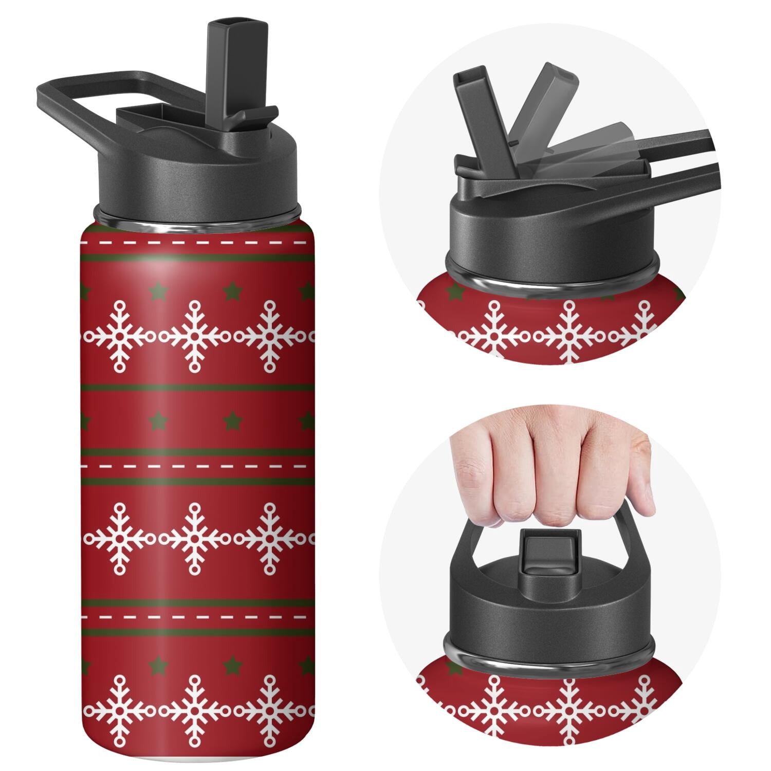 Christmas 18 oz Insulated Stainless Steel Water Bottle with Straw & Cleaning Brush , Leakproof, BPA-Free, 304 Stainless Steel, Wide Mouth, Travel Mug for Car, Gym, Office