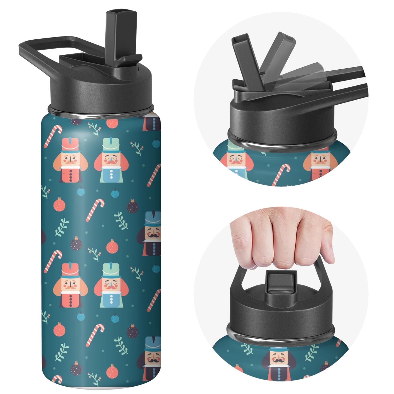Christmas 18 oz Insulated Stainless Steel Water Bottle with Straw & Cleaning Brush , Leakproof, BPA-Free, 304 Stainless Steel, Wide Mouth, Travel Mug for Car, Gym, Office