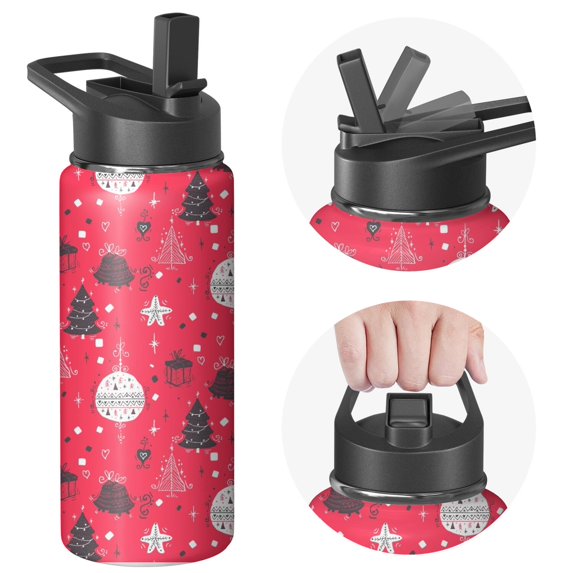 Christmas 18 oz Insulated Stainless Steel Water Bottle with Straw & Cleaning Brush , Leakproof, BPA-Free, 304 Stainless Steel, Wide Mouth, Travel Mug for Car, Gym, Office