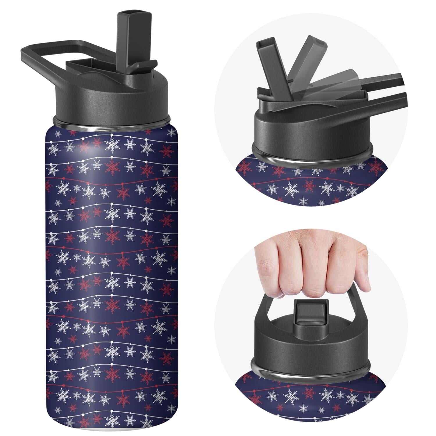 Christmas 18 oz Insulated Stainless Steel Water Bottle with Straw & Cleaning Brush , Leakproof, BPA-Free, 304 Stainless Steel, Wide Mouth, Travel Mug for Car, Gym, Office