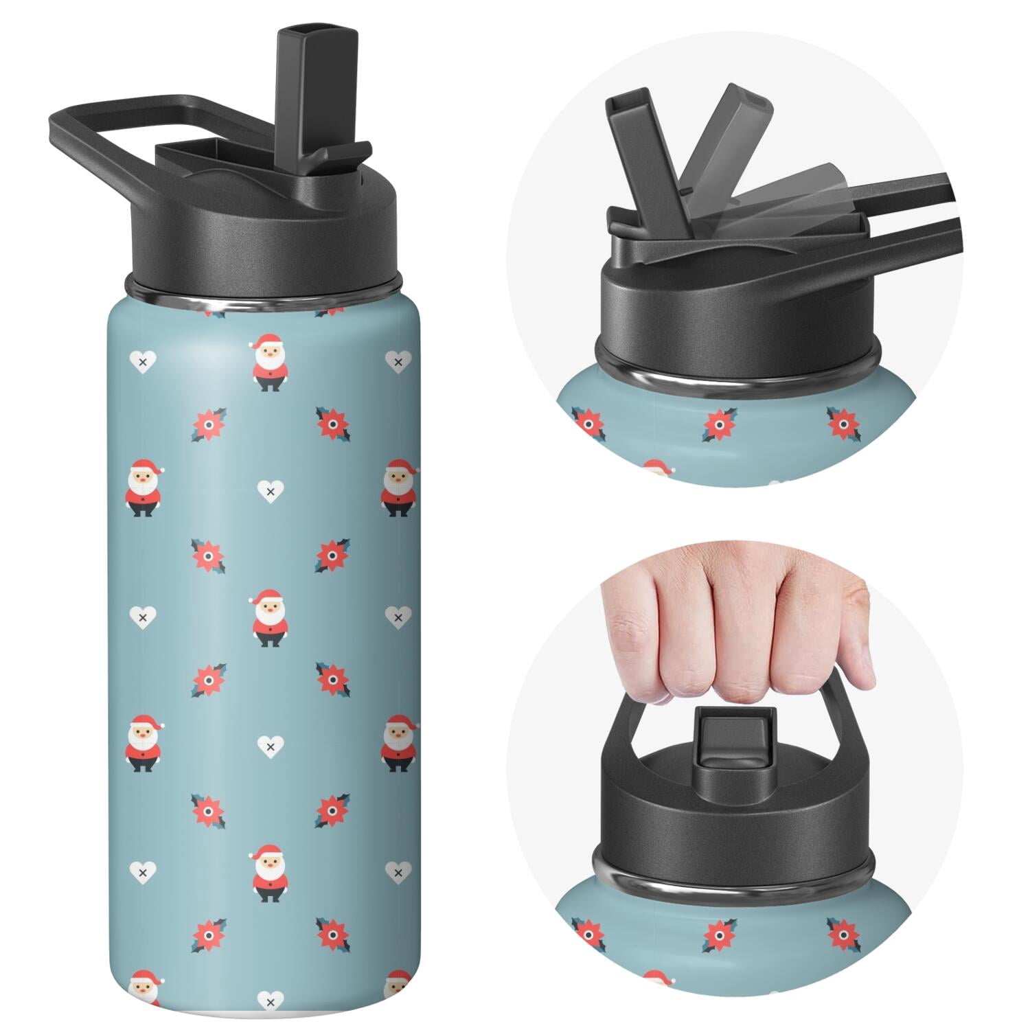 Christmas 18 oz Insulated Stainless Steel Water Bottle with Straw & Cleaning Brush , Leakproof, BPA-Free, 304 Stainless Steel, Wide Mouth, Travel Mug for Car, Gym, Office