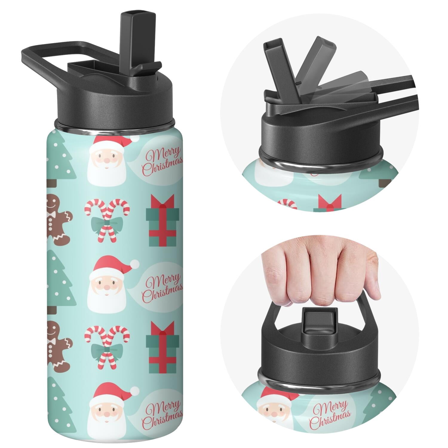 Christmas 18 oz Insulated Stainless Steel Water Bottle with Straw & Cleaning Brush , Leakproof, BPA-Free, 304 Stainless Steel, Wide Mouth, Travel Mug for Car, Gym, Office