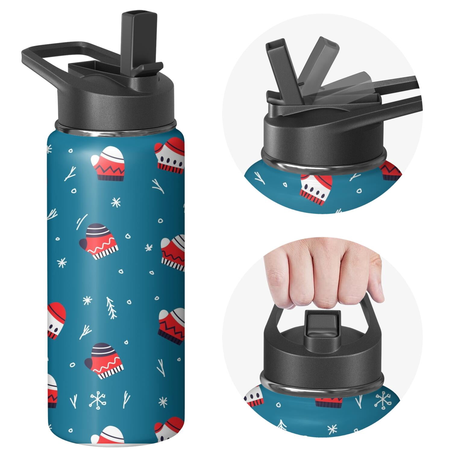 Christmas 18 oz Insulated Stainless Steel Water Bottle with Straw & Cleaning Brush , Leakproof, BPA-Free, 304 Stainless Steel, Wide Mouth, Travel Mug for Car, Gym, Office
