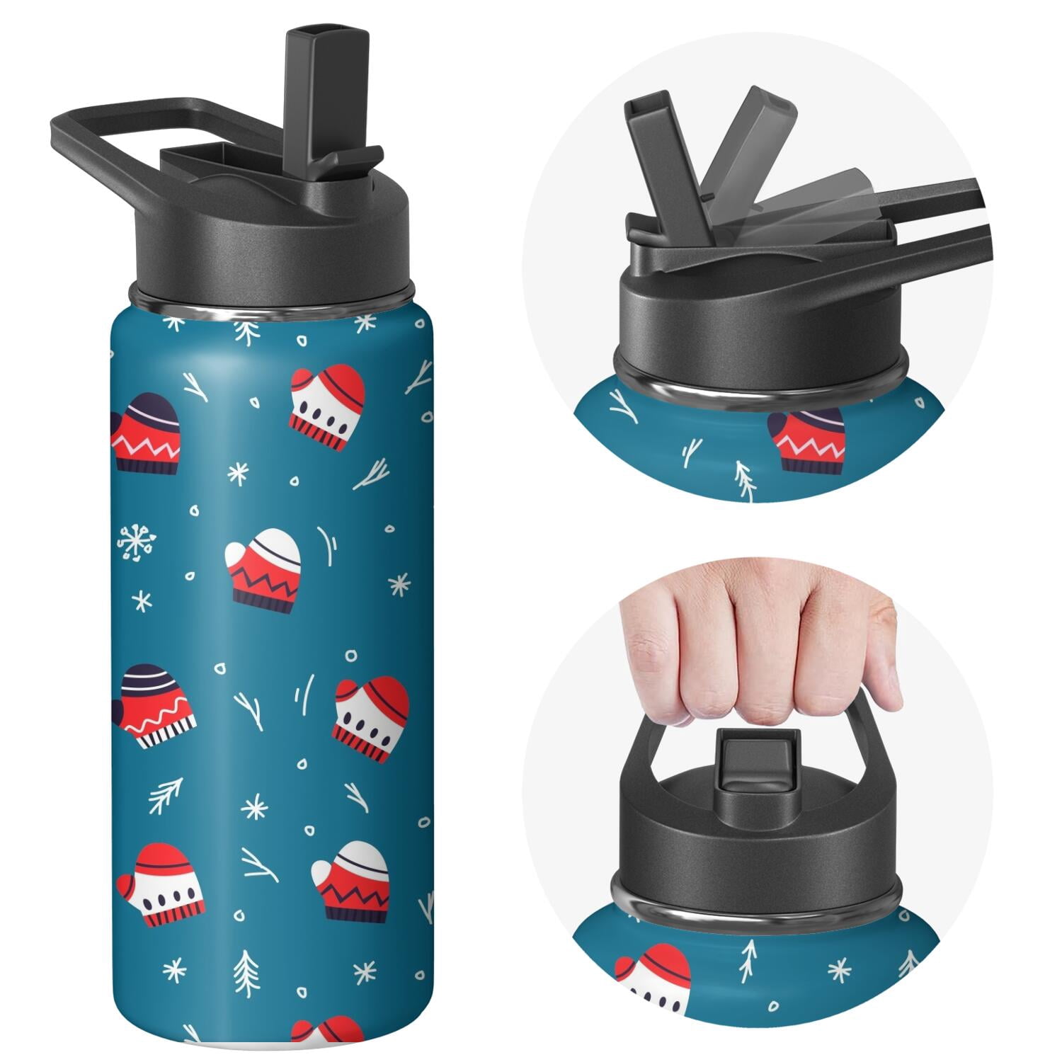 Christmas 18 oz Insulated Stainless Steel Water Bottle with Straw & Cleaning Brush , Leakproof, BPA-Free, 304 Stainless Steel, Wide Mouth, Travel Mug for Car, Gym, Office