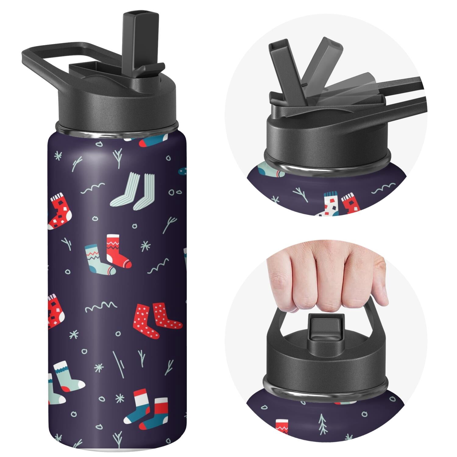 Christmas 18 oz Insulated Stainless Steel Water Bottle with Straw & Cleaning Brush , Leakproof, BPA-Free, 304 Stainless Steel, Wide Mouth, Travel Mug for Car, Gym, Office