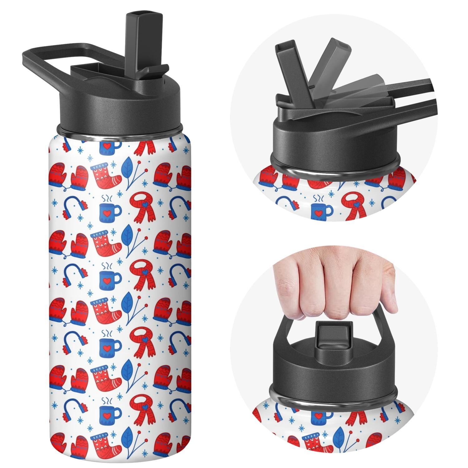 Christmas 18 oz Insulated Stainless Steel Water Bottle with Straw & Cleaning Brush , Leakproof, BPA-Free, 304 Stainless Steel, Wide Mouth, Travel Mug for Car, Gym, Office