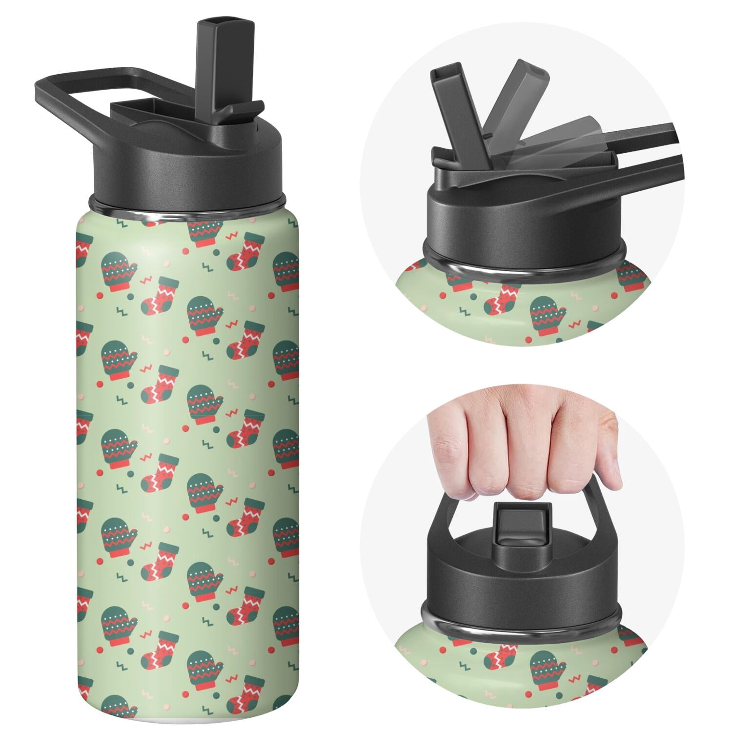 Christmas 18 oz Insulated Stainless Steel Water Bottle with Straw and Cleaning Brush, Leakproof, BPA-Free, Wide Mouth Travel Mug