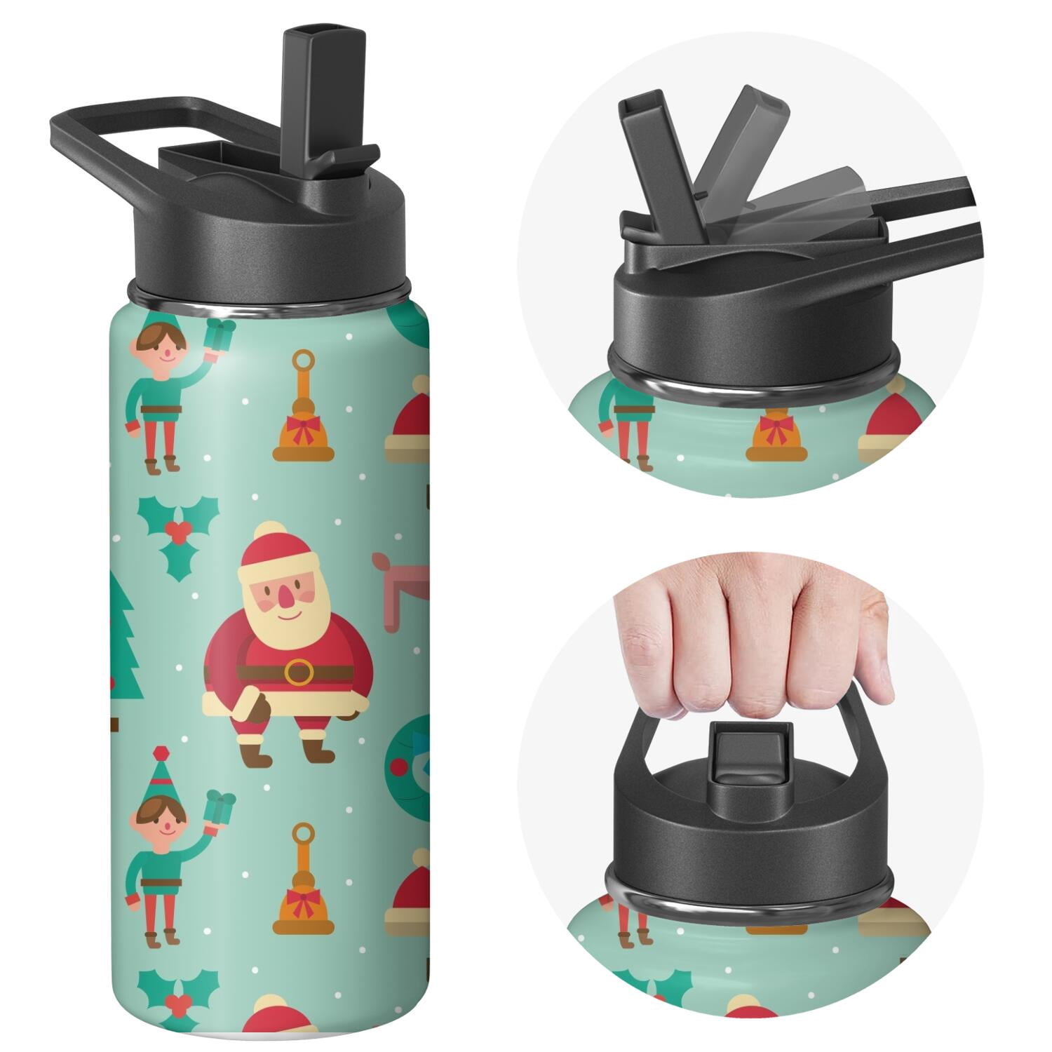 Christmas 18 oz Insulated Stainless Steel Water Bottle with Straw & Cleaning Brush , Leakproof, BPA-Free, 304 Stainless Steel, Wide Mouth, Travel Mug for Car, Gym, Office