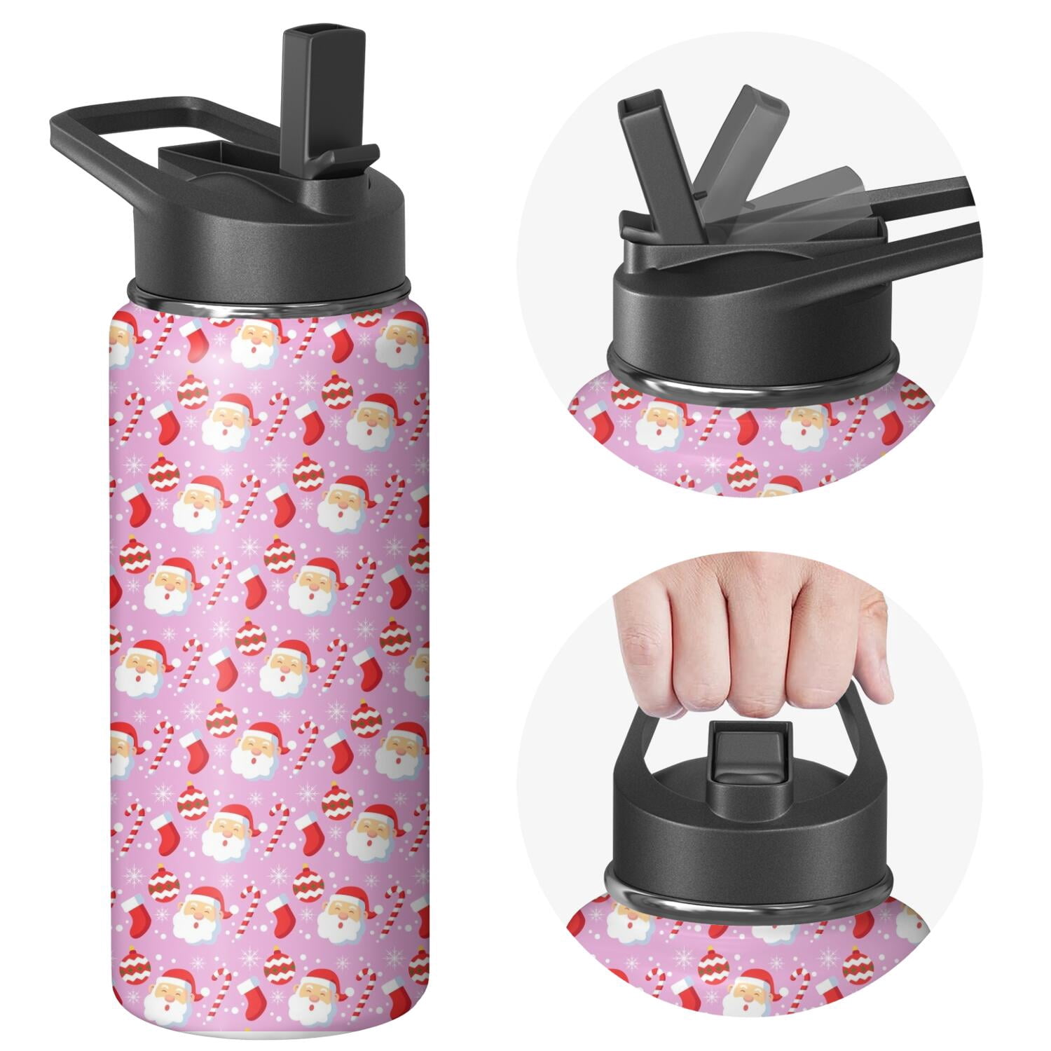 Christmas 18 oz Insulated Stainless Steel Water Bottle with Straw & Cleaning Brush , Leakproof, BPA-Free, 304 Stainless Steel, Wide Mouth, Travel Mug for Car, Gym, Office