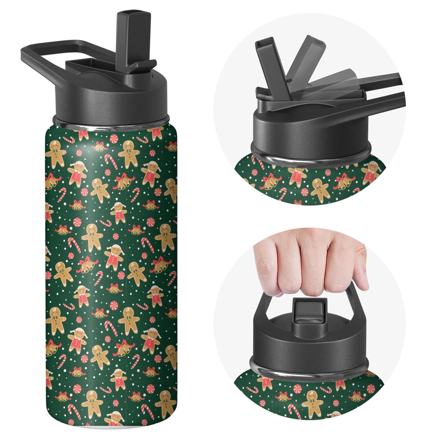 Christmas 18 oz Insulated Stainless Steel Water Bottle with Straw & Cleaning Brush , Leakproof, BPA-Free, 304 Stainless Steel, Wide Mouth, Travel Mug for Car, Gym, Office