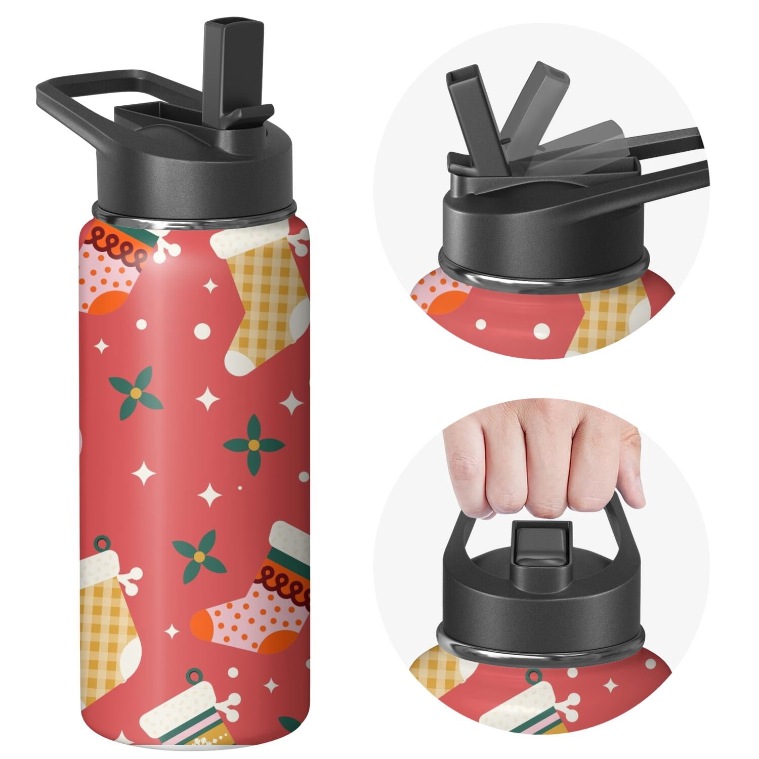 Christmas 18 oz Insulated Stainless Steel Water Bottle with Straw & Cleaning Brush , Leakproof, BPA-Free, 304 Stainless Steel, Wide Mouth, Travel Mug for Car, Gym, Office