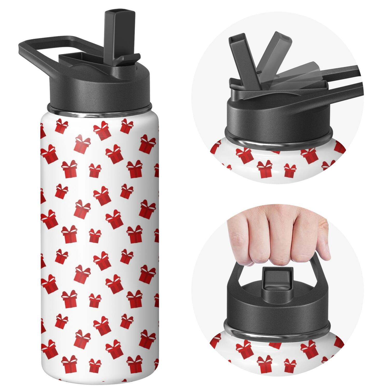 Christmas 18 oz Insulated Stainless Steel Water Bottle with Straw & Cleaning Brush , Leakproof, BPA-Free, 304 Stainless Steel, Wide Mouth, Travel Mug for Car, Gym, Office