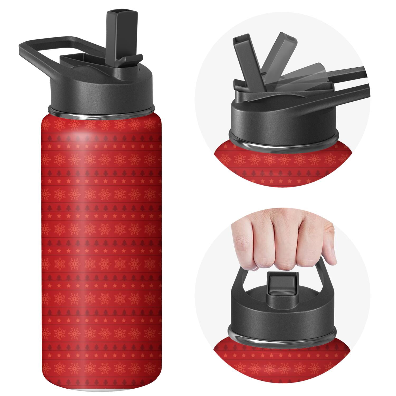 Christmas 18 oz Insulated Stainless Steel Water Bottle with Straw & Cleaning Brush , Leakproof, BPA-Free, 304 Stainless Steel, Wide Mouth, Travel Mug for Car, Gym, Office