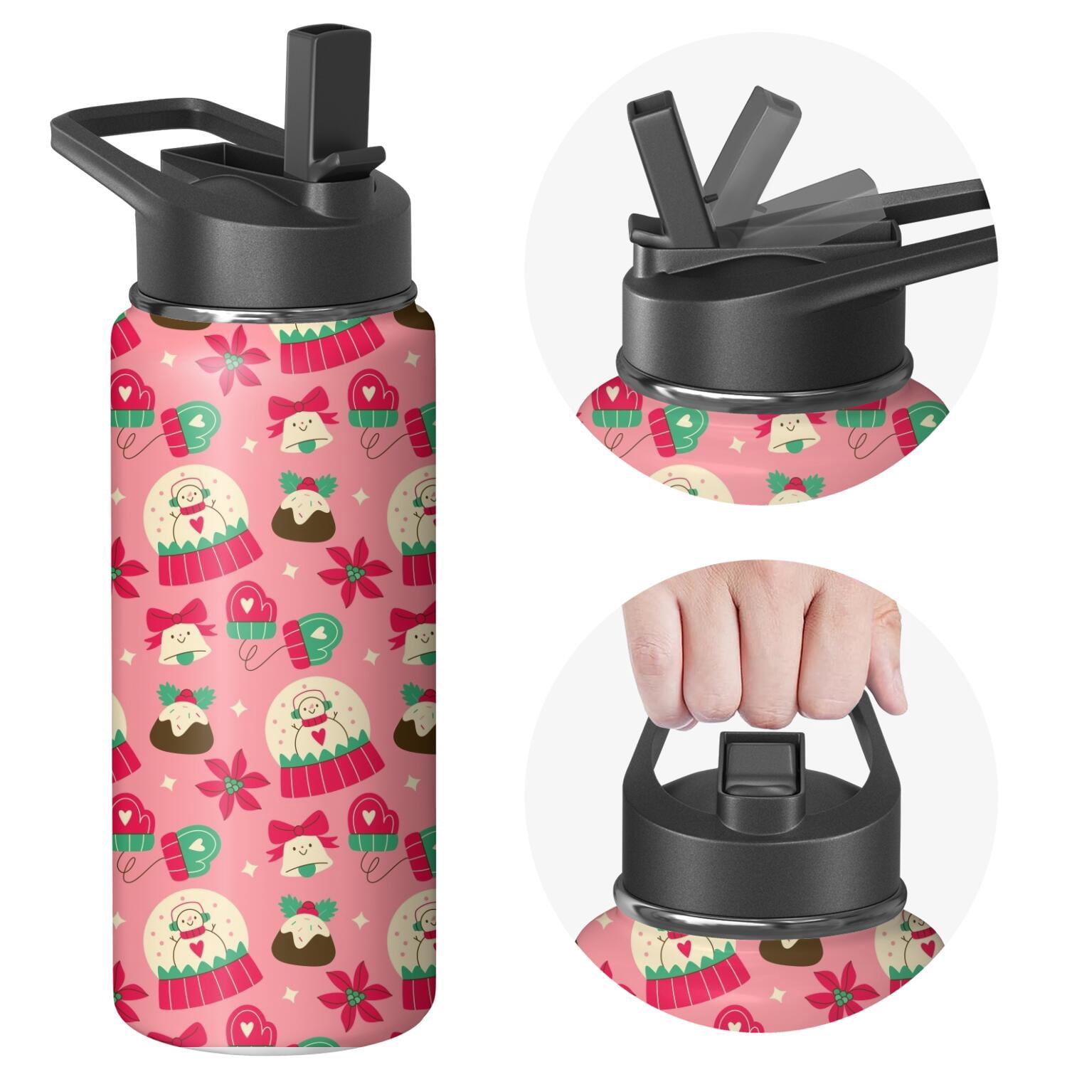 Christmas 18 oz Insulated Stainless Steel Water Bottle with Straw & Cleaning Brush , Leakproof, BPA-Free, 304 Stainless Steel, Wide Mouth, Travel Mug for Car, Gym, Office