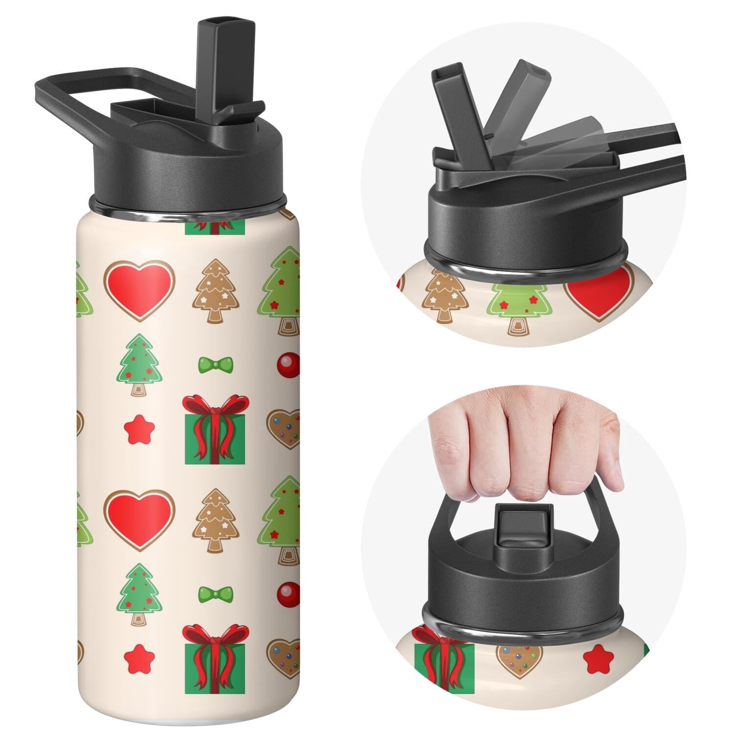 Christmas 18 oz Insulated Stainless Steel Water Bottle with Straw & Cleaning Brush , Leakproof, BPA-Free, 304 Stainless Steel, Wide Mouth, Travel Mug for Car, Gym, Office