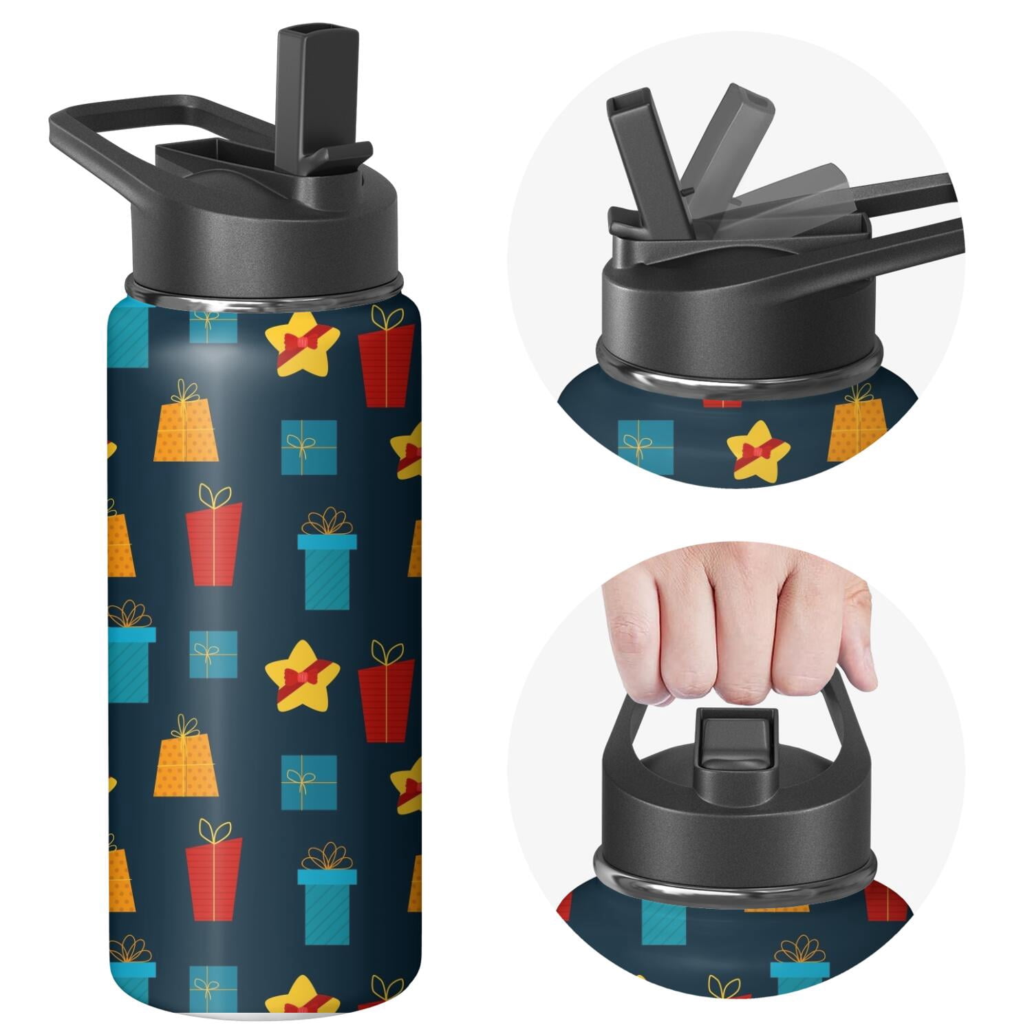 Christmas 18 oz Insulated Stainless Steel Water Bottle with Straw & Cleaning Brush , Leakproof, BPA-Free, 304 Stainless Steel, Wide Mouth, Travel Mug for Car, Gym, Office
