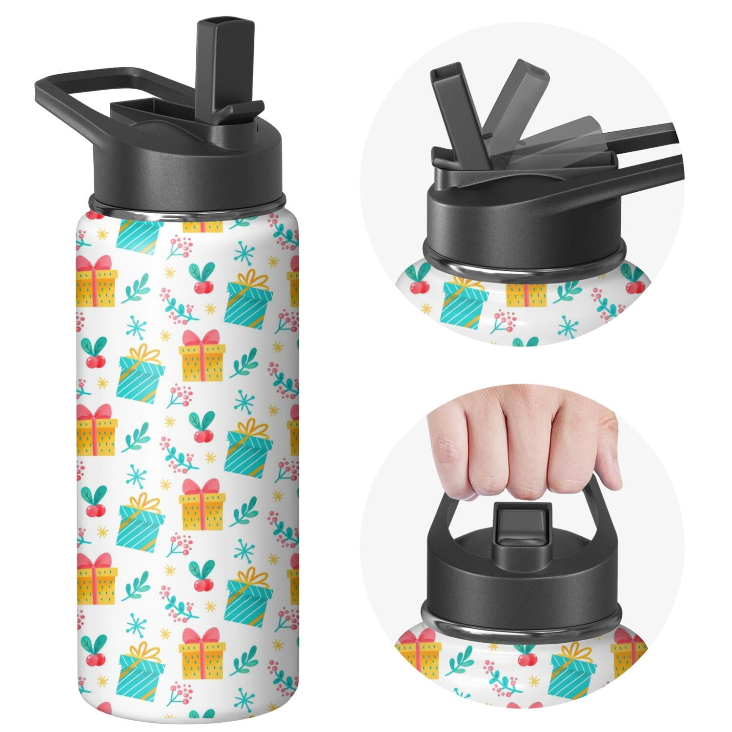 Christmas 18 oz Insulated Stainless Steel Water Bottle with Straw & Cleaning Brush , Leakproof, BPA-Free, 304 Stainless Steel, Wide Mouth, Travel Mug for Car, Gym, Office