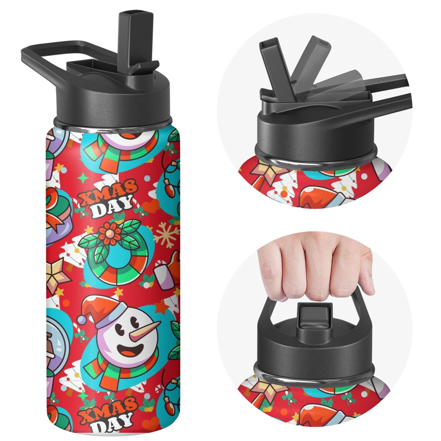 Christmas 18 oz Insulated Stainless Steel Water Bottle with Straw & Cleaning Brush , Leakproof, BPA-Free, 304 Stainless Steel, Wide Mouth, Travel Mug for Car, Gym, Office