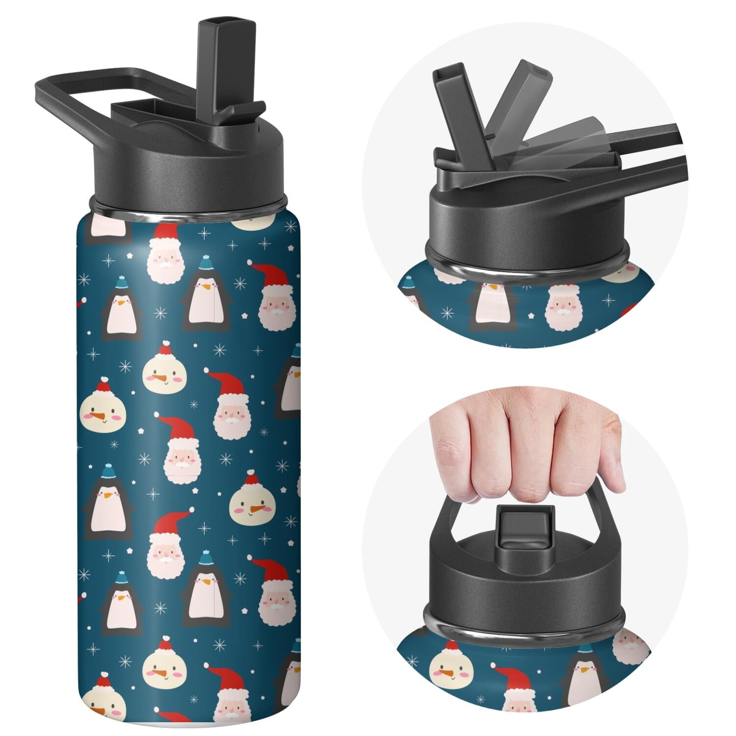 Christmas 18 oz Insulated Stainless Steel Water Bottle with Straw & Cleaning Brush , Leakproof, BPA-Free, 304 Stainless Steel, Wide Mouth, Travel Mug for Car, Gym, Office