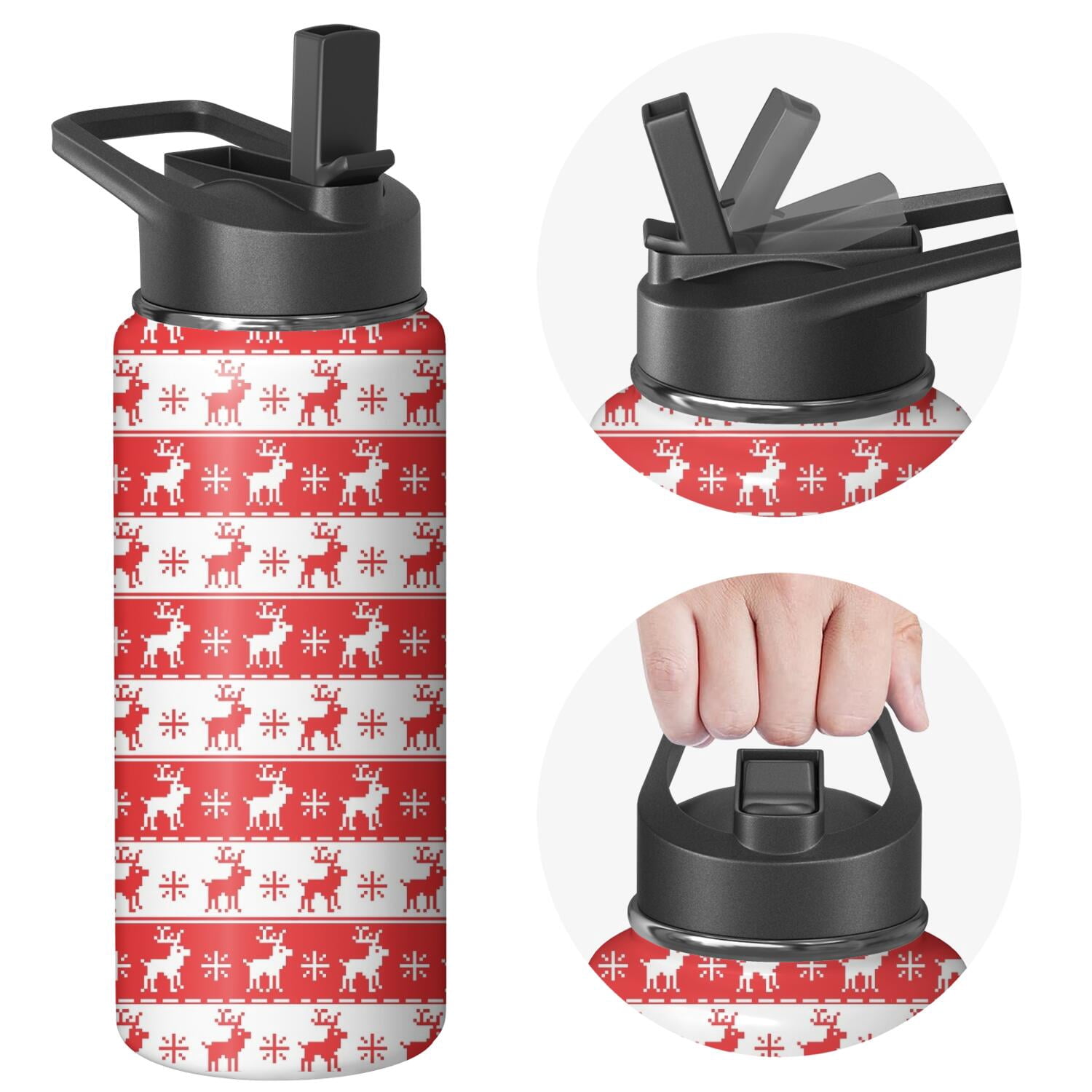 Christmas 18 oz Insulated Stainless Steel Water Bottle with Straw & Cleaning Brush , Leakproof, BPA-Free, 304 Stainless Steel, Wide Mouth, Travel Mug for Car, Gym, Office