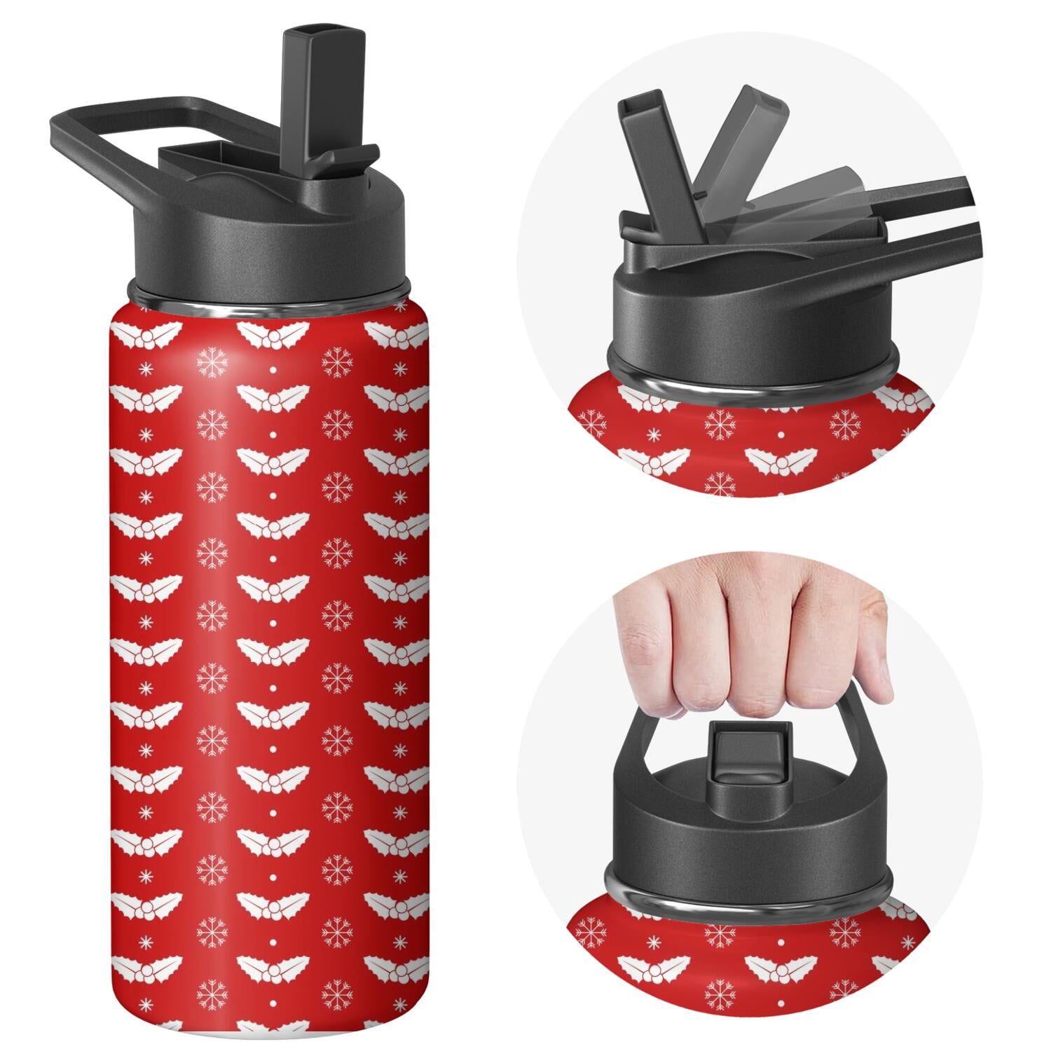 Christmas 18 oz Insulated Stainless Steel Water Bottle with Straw & Cleaning Brush , Leakproof, BPA-Free, 304 Stainless Steel, Wide Mouth, Travel Mug for Car, Gym, Office