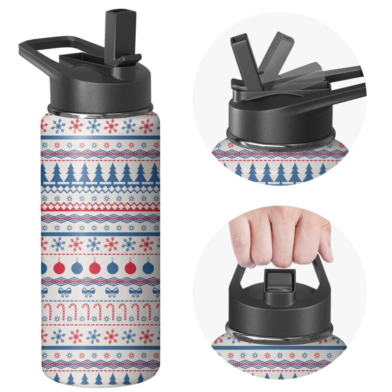 Christmas 18 oz Insulated Stainless Steel Water Bottle with Straw & Cleaning Brush , Leakproof, BPA-Free, 304 Stainless Steel, Wide Mouth, Travel Mug for Car, Gym, Office