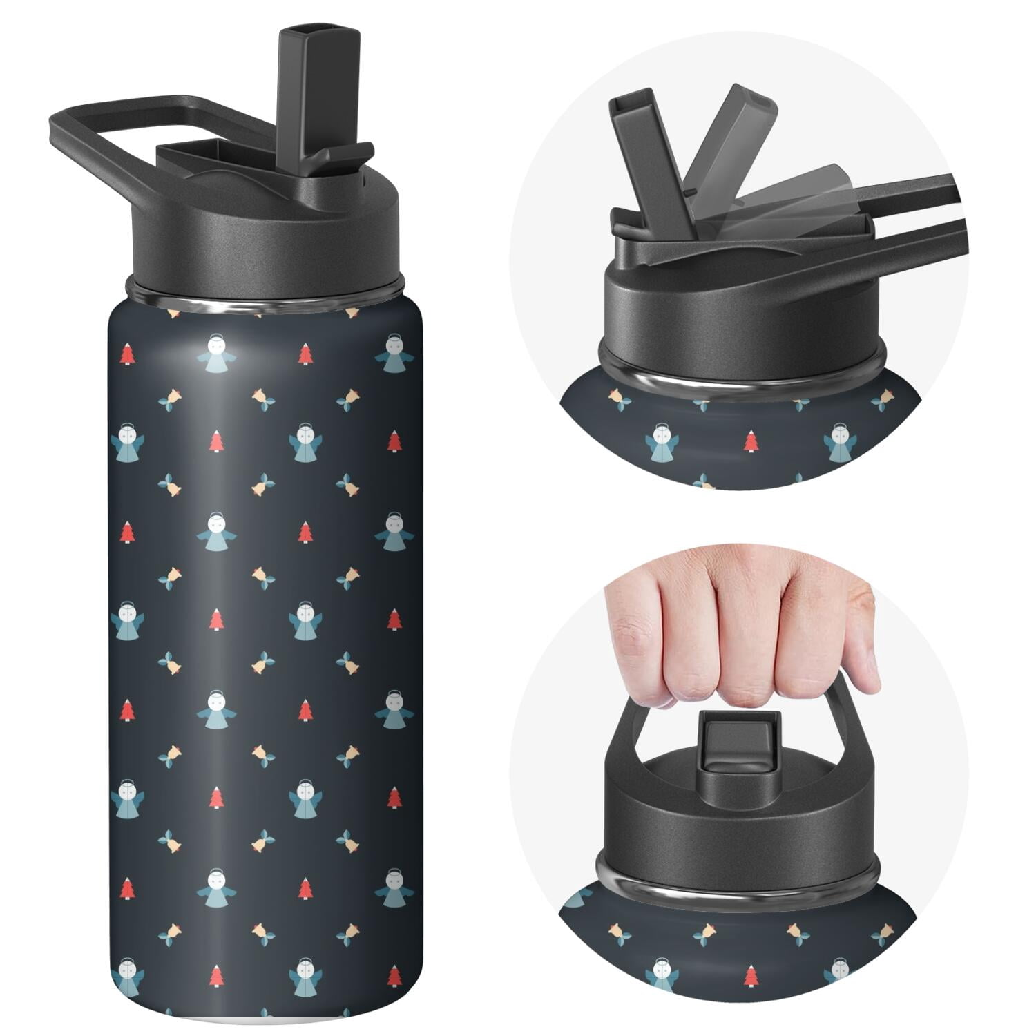 Christmas 18 oz Insulated Stainless Steel Water Bottle with Straw & Cleaning Brush , Leakproof, BPA-Free, 304 Stainless Steel, Wide Mouth, Travel Mug for Car, Gym, Office