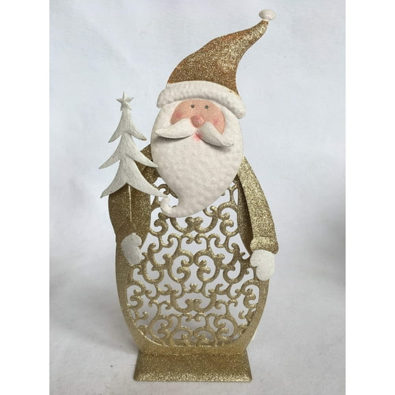 Christmas 19” Glittered Metal Santa Holding Tree