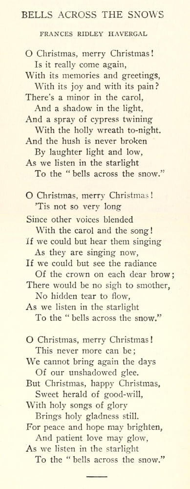 Christmas 1949 Bells across the Snows Canvas Art - Frances R Havergal (24 x 36)