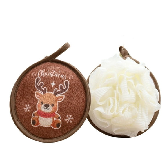 Christmas 2-in-1 Bath Sponge – Holiday Shower Pouf with Santa, Tree & Reindeer Shapes – Festive Body Scrubber with Hanging Loop