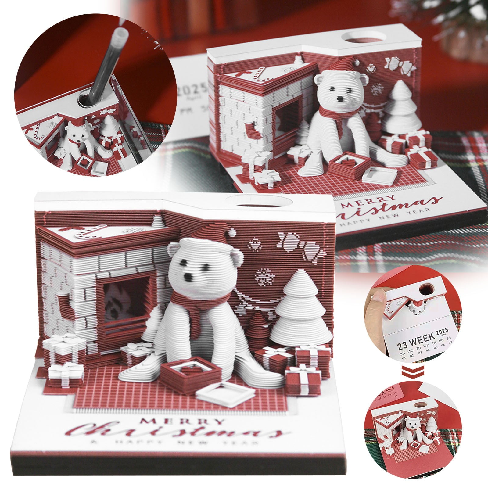 Christmas 2024!Calendar,Creative White Bear And Christmas Tree 3D